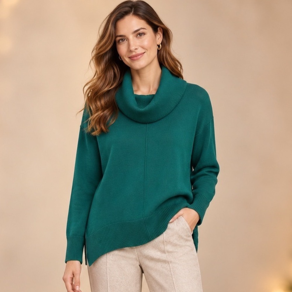 Cable & Gauge Soho Sweater 1X Aventurine Green Cowl Neck Tunic CGSW02231W